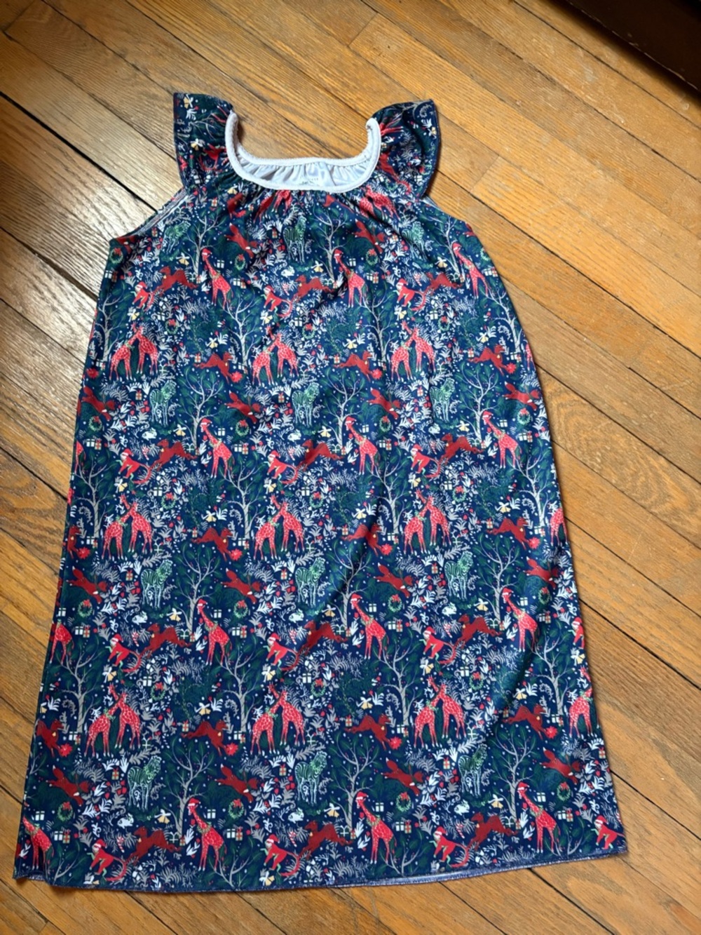 Maisonette Roller Rabbit Navy Nightgown with Red Giraffe holiday print